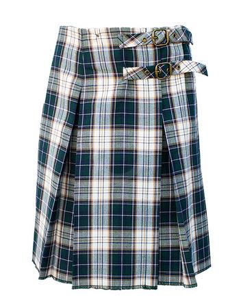 <p>Falda gabardina cuadros verde de tablones con 2 hebillas. No viene hecha el largo</p>
