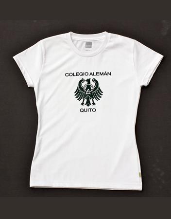 <p>Camiseta cuello redondo. Blanca. Estampado verde. Cintura marcada. Mangas m&aacute;s cortas.</p>
