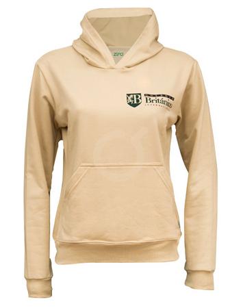 <p>Buzo cuello cerrado con capucha de mujer. Bolsillo canguro. Habano. Sello estampado. Cintura marcadoa y mangas m&aacute;s estrechas. Fleece perchado.</p>
